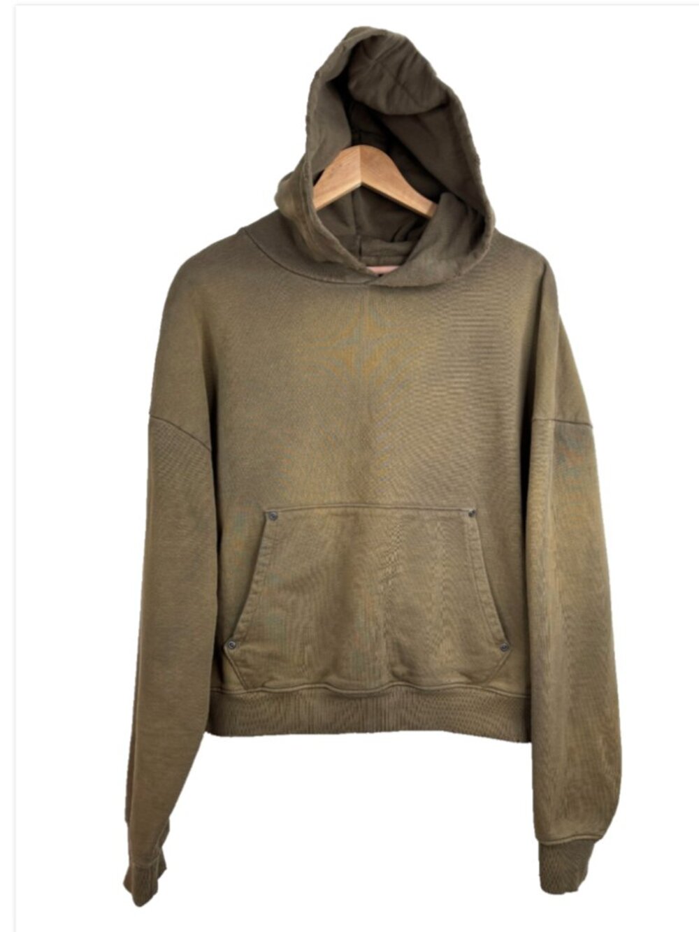 Zara Amsterdam Man Vintage Wash Olive Green Hoodie Sweatshirt M Distressed Boxy